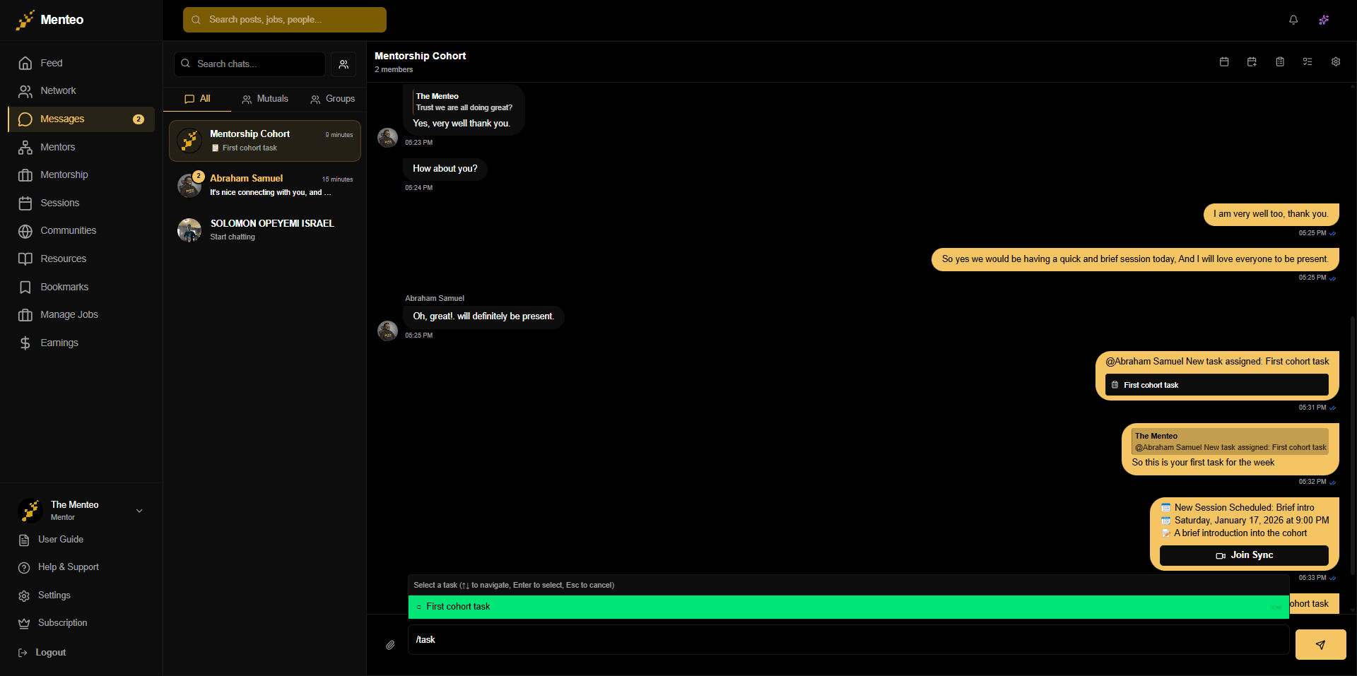 Menteo Mentorship - Mentorship group chat
